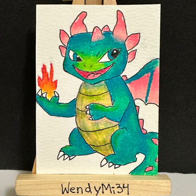 Mischievous Dragon aceo art card thumbnail 1