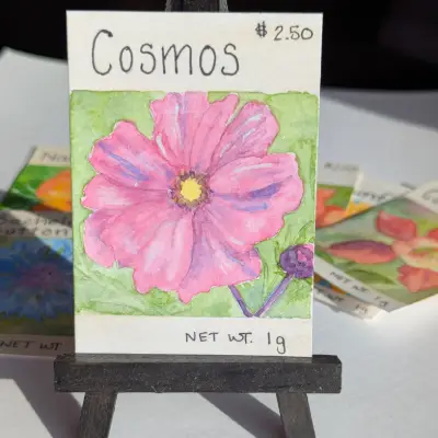 Cosmos Seed Packet ACEO aceo art card thumbnail 2