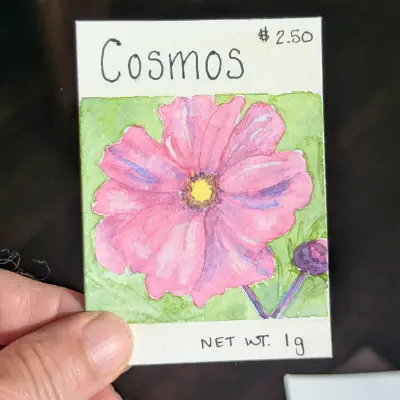 Cosmos Seed Packet ACEO aceo art card thumbnail 1