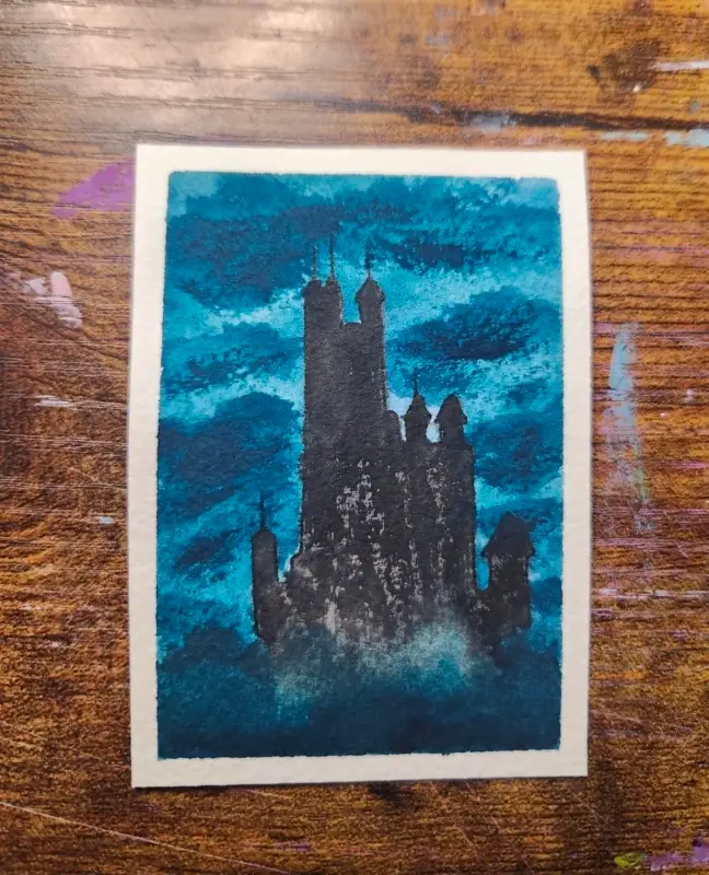 CASTLE IN THE CLOUDS aceo art card