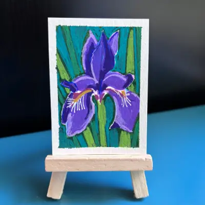 ACEO Original, "Iris," Acrylic Paint Markers aceo art card thumbnail 2