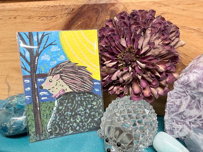 ACEO Whimsical Original Art - Hedgehog in rock by lake Elizabeth Durant Art aceo art card thumbnail 2