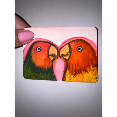 Beak To Beak aceo art card thumbnail 2