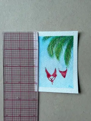 Red Bikini - Tropical Watercolor Painting ACEO aceo art card thumbnail 2