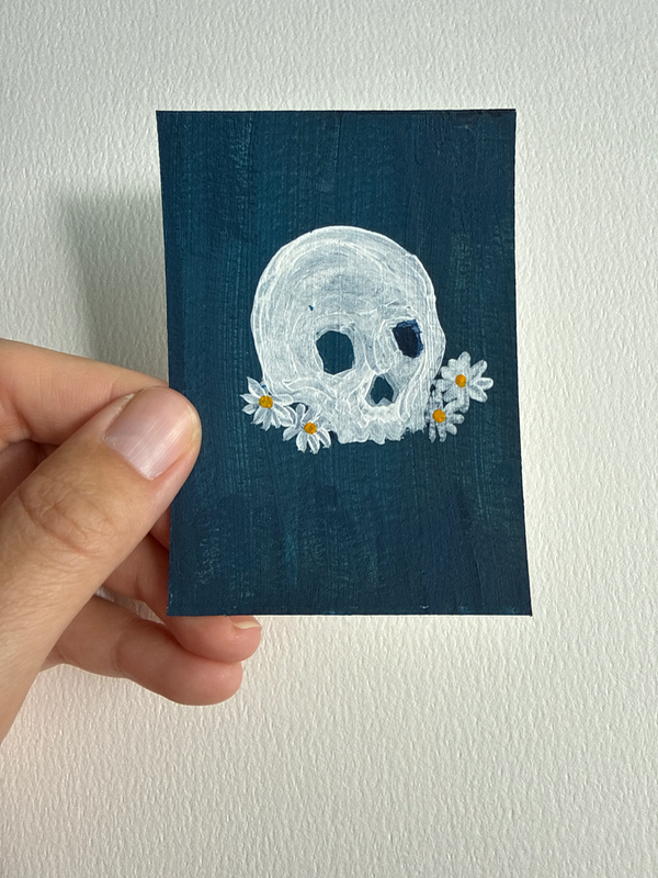 Original Floral Skull ACEO | Bloom and Bones #1/8 aceo art card