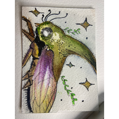 Whimsy tree hopper aceo art card thumbnail 1