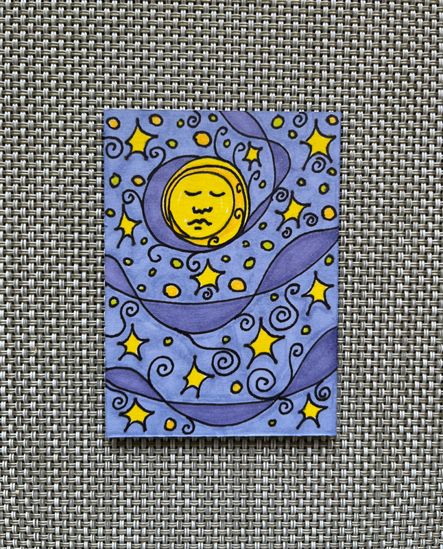 “The Dream Time” Whimsical Stars Moon aceo art card