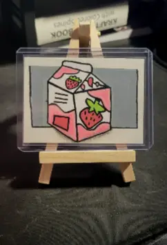 ACEO Cartoon "Strawberry Milk" on 2.5x3.5 250GSM Paper by Volt aceo art card