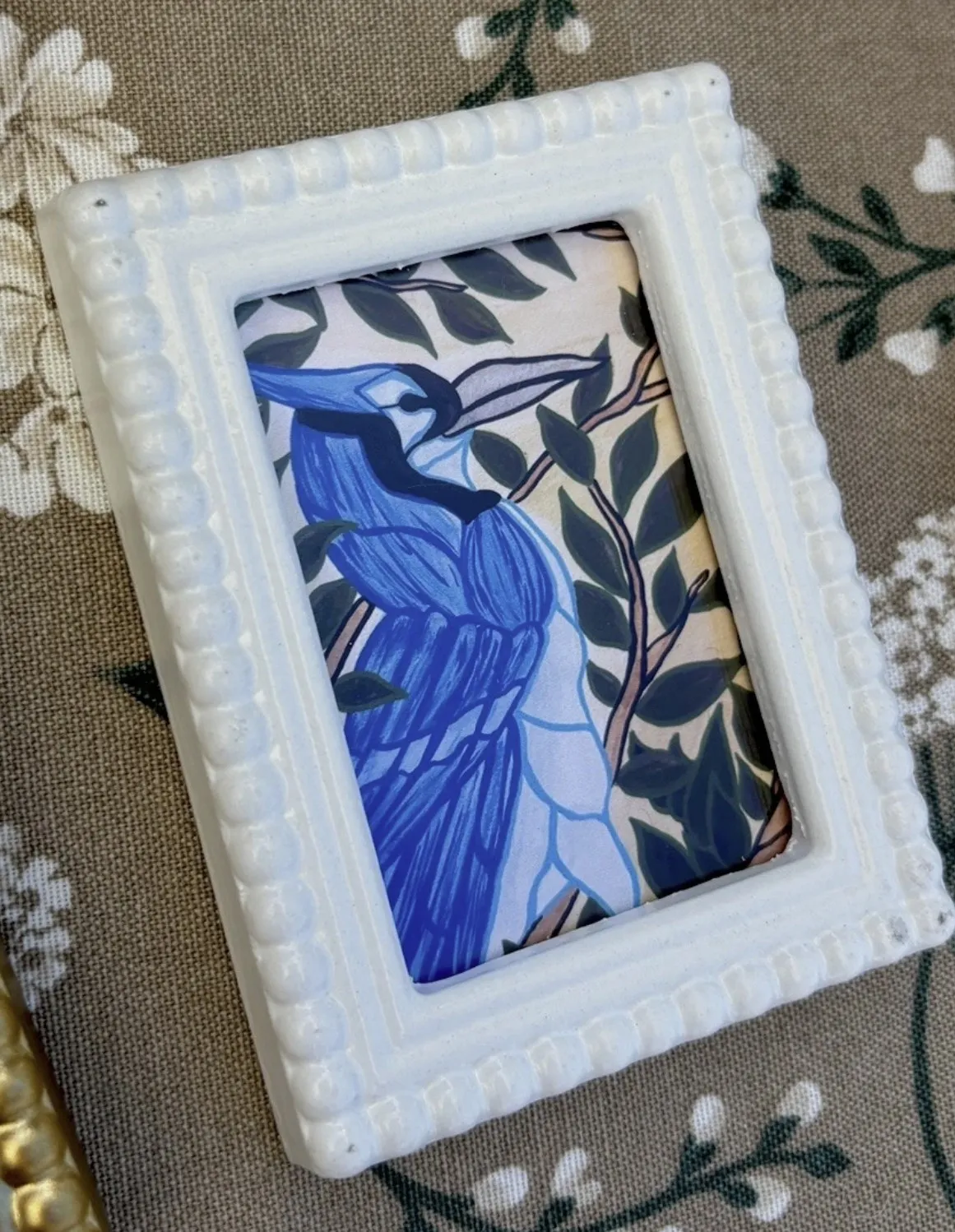 Stained-glass/Art Nouveau Bluejay with leaves SIGNED PRINT aceo art card