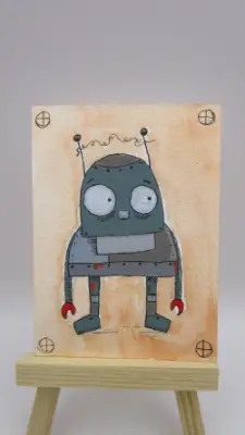 Robot with red claws ACEO ORIGINAL ART SIGNED aceo art card thumbnail 1