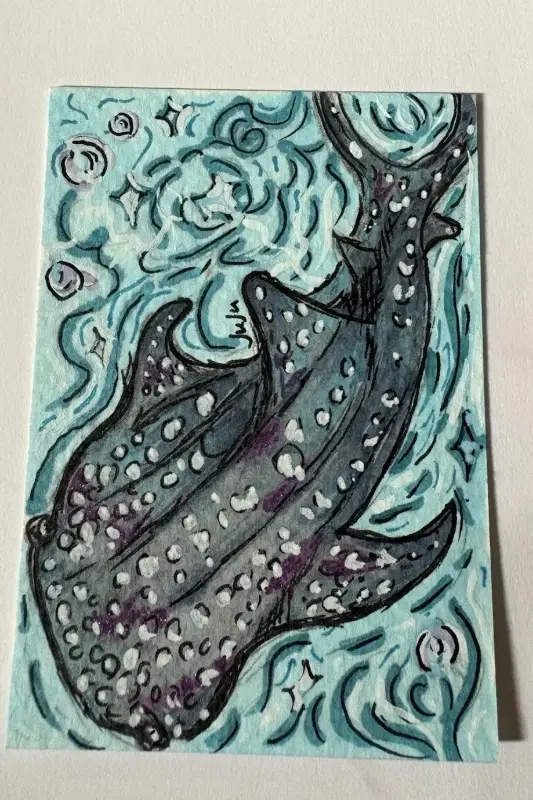 Oceanic Song Original #1 Whale Shark Illustration Alcohol Marker/Acrylic Medium aceo art card