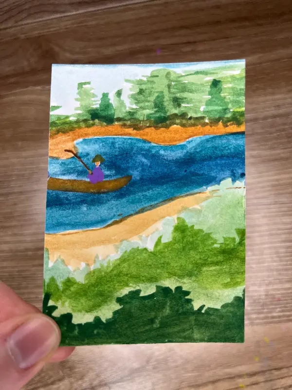 Fishing on the Lake aceo art card