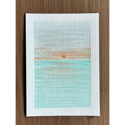 ACEO original, orange sun and sea aceo art card thumbnail 1