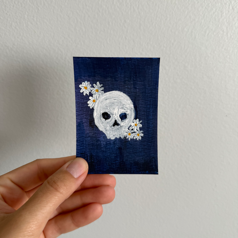 Original Floral Skull ACEO | Bloom and Bones #3/8 aceo art card