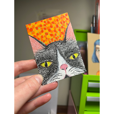 Peek-A-Boo Cat aceo art card thumbnail 2