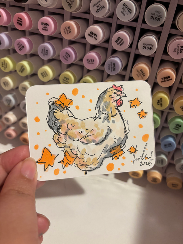 “Chicken” marker drawing aceo art card