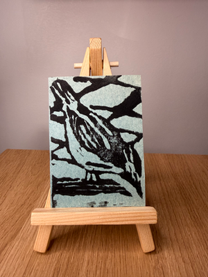 Nuthatch Linocut Print #3/50 by Lyndsay Aznaurov aceo art card thumbnail 1