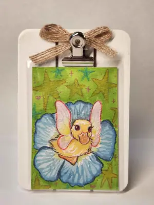 Original ACEO- Flower Fairy Series - Blue Flower Duck 4/9 aceo art card thumbnail 1