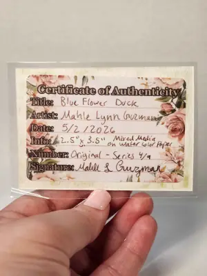Original ACEO- Flower Fairy Series - Blue Flower Duck 4/9 aceo art card thumbnail 2