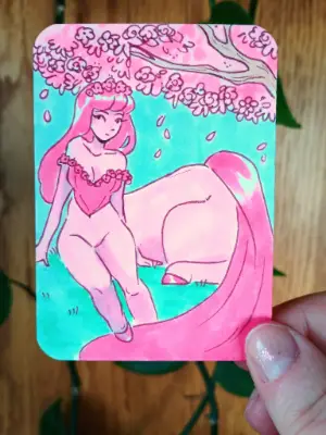 Pink Cherry Blossom Centaur -Original ACEO Card Signed aceo art card thumbnail 2