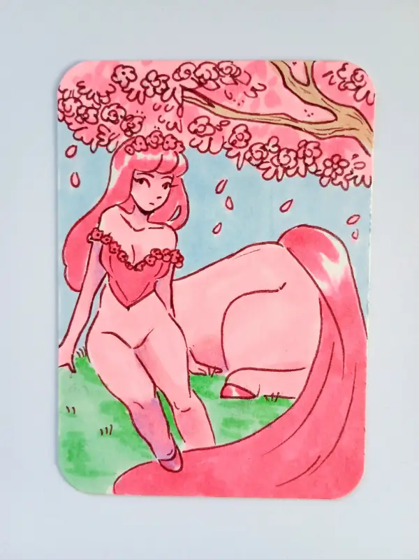 Pink Cherry Blossom Centaur -Original ACEO Card Signed aceo art card