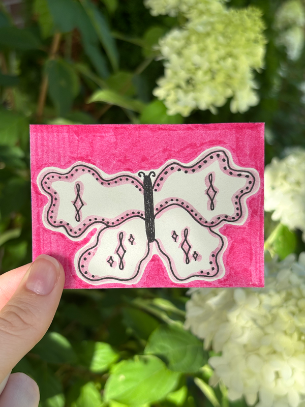 Pink Butterfly 4/6 aceo art card