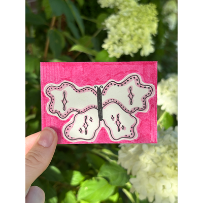 Pink Butterfly 4/6 aceo art card thumbnail 1