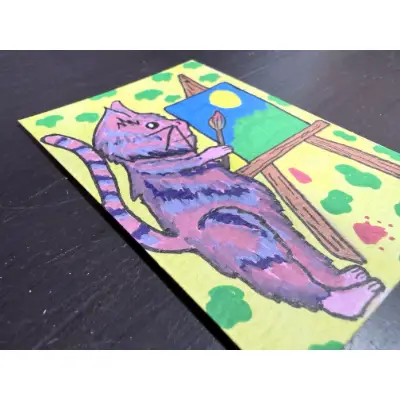 Cat Paint Day aceo art card thumbnail 2