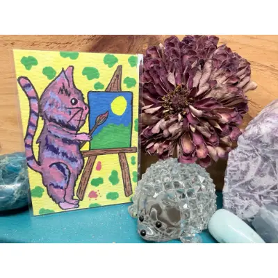 Cat Paint Day aceo art card thumbnail 3