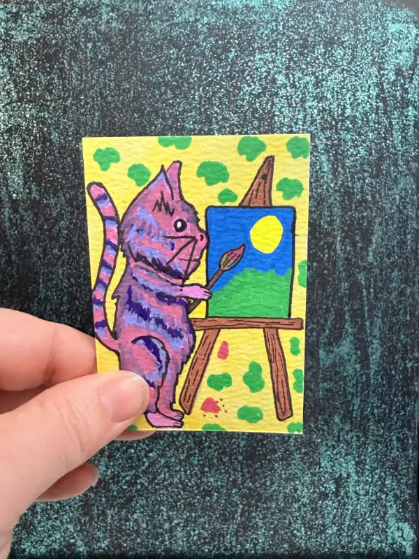Cat Paint Day aceo art card