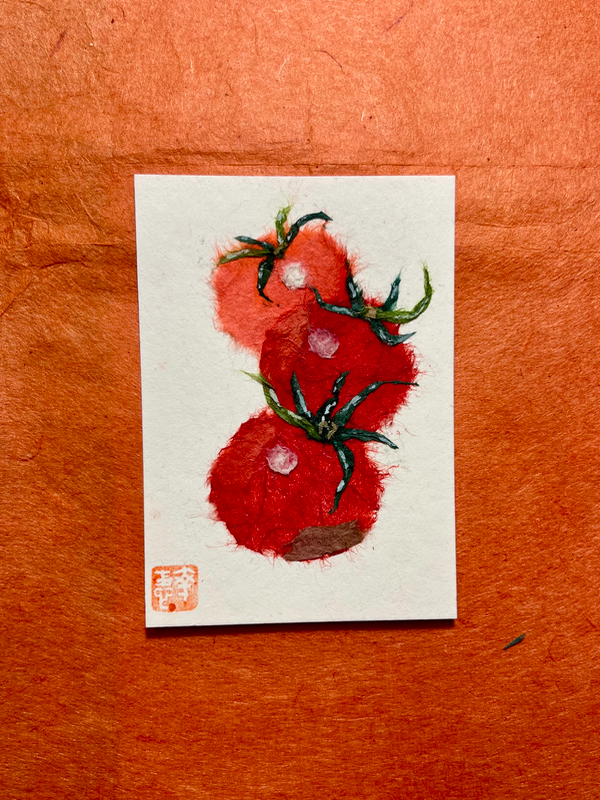 Tomatoes x3- Japanese Washi art aceo art card