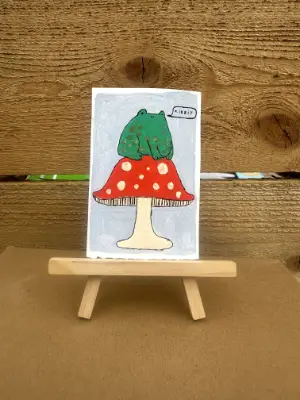 Mushroom frog aceo art card thumbnail 1