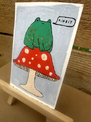 Mushroom frog aceo art card thumbnail 2