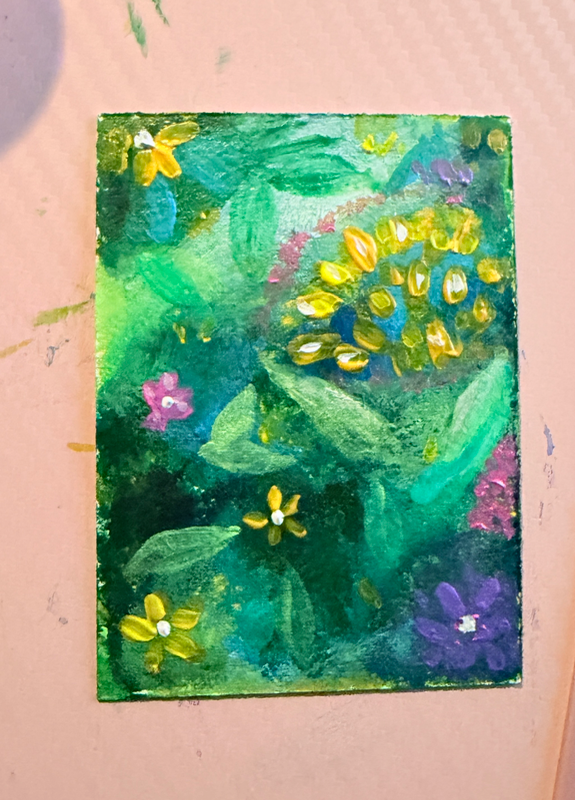 Lush Garden Florals ACEO Green Botanical Art aceo art card