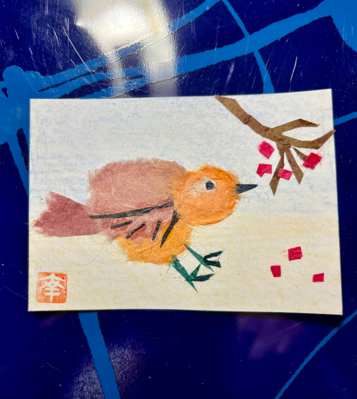 Japanese Washi paper art - Bird (Tori #2) aceo art card
