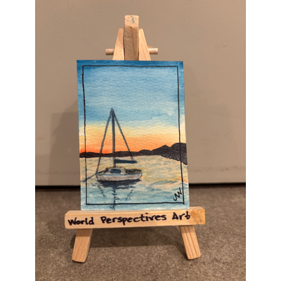 Croatia Sailboat Sunset aceo art card thumbnail 1
