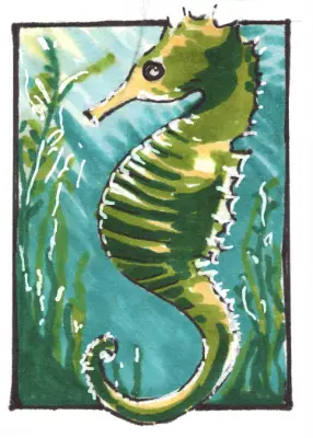 Seahorse in the Shallows aceo art card thumbnail 2