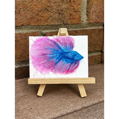 Abstract Pink/Blue Fighter Beta Fish Surrealism aceo art card thumbnail 1