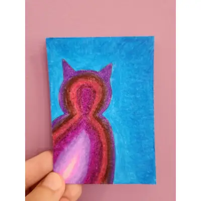 Purple Geode Cat aceo art card thumbnail 1