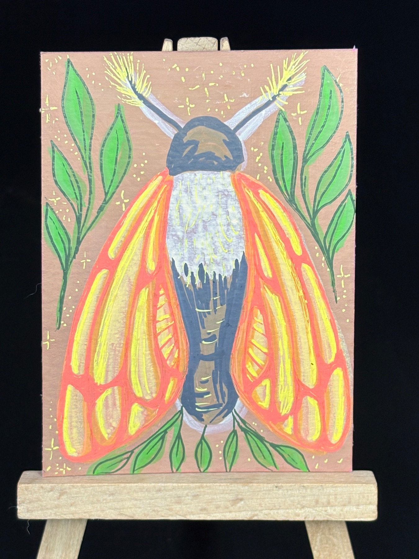 Orange Moth aceo art card