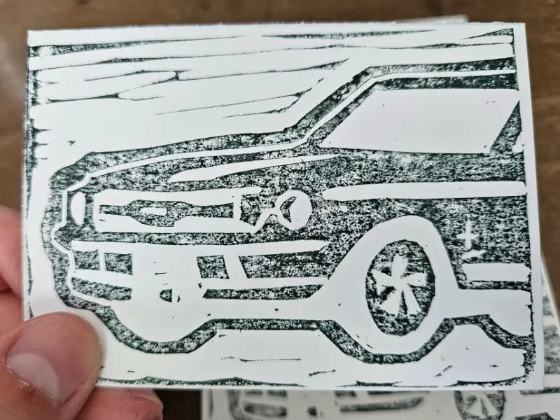 Original Mini Linocut of a Mustang (1/3) aceo art card