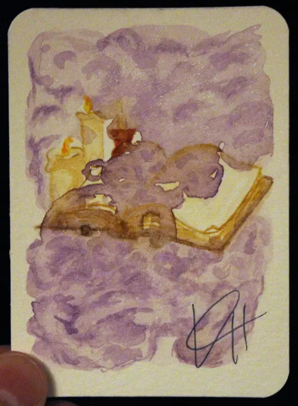 Book of Spell becoming Cursed aceo art card