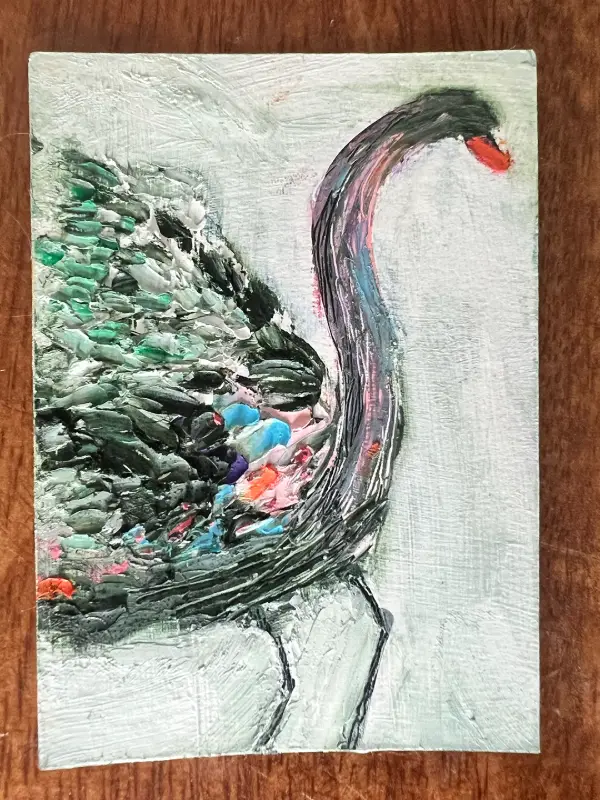 Ostrich - Fluffy bird #2 aceo art card