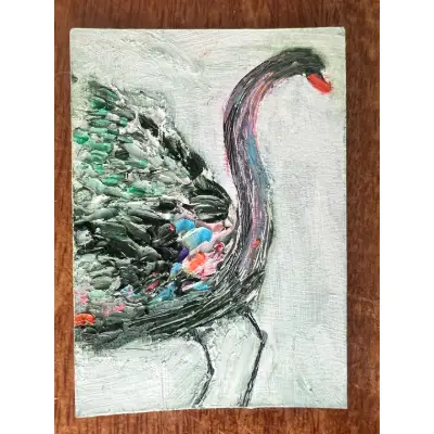 Ostrich - Fluffy bird #2 aceo art card thumbnail 1