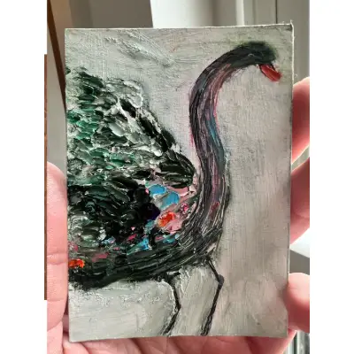 Ostrich - Fluffy bird #2 aceo art card thumbnail 2