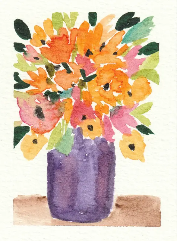 Bouquet in Purple Vase aceo art card