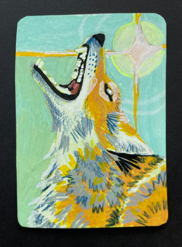“The coyote and me” - wildlife portrait by Norah Mae aceo art card