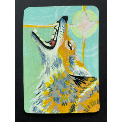 “The coyote and me” - wildlife portrait by Norah Mae aceo art card thumbnail 1