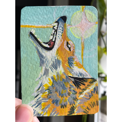 “The coyote and me” - wildlife portrait by Norah Mae aceo art card thumbnail 2