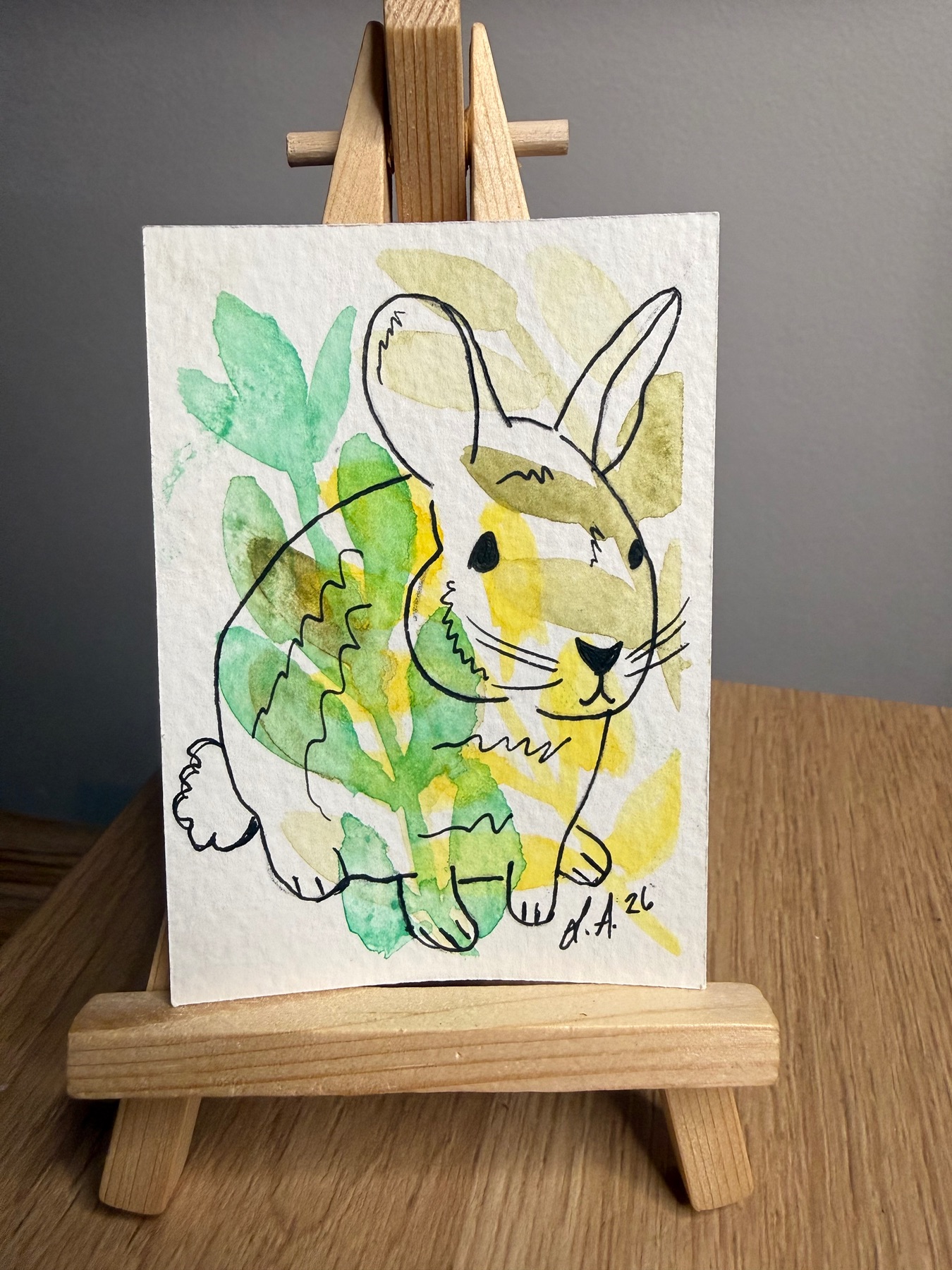 Leaf Bunny Original ACEO by Lyndsay Aznaurov aceo art card